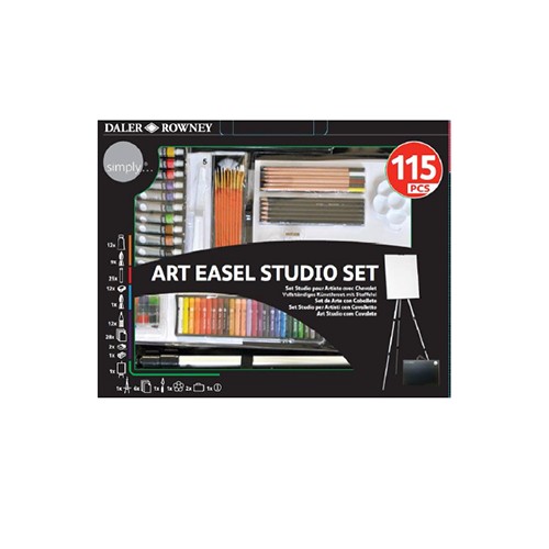 Kit Pinturas Daler Rowney Complete Art Easel Studio Set 115 peças