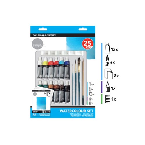 Kit Pinturas Daler Rowney Simply Set Aguarela 25 Peças