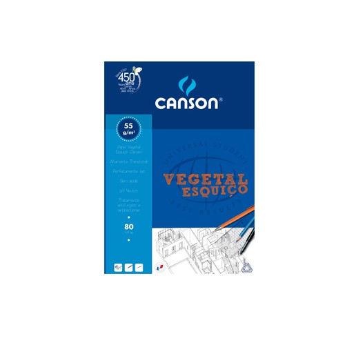 Papel Vegetal Esquico Canson A4 55gr Bloco 80 Folhas