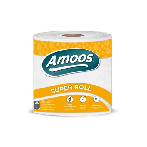 Rolo Toalhas Mão 070mx22cm 2Fls Amoos Super Roll - 2 unidades