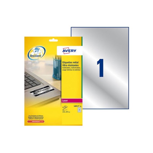 Etiquetas Resistentes 210x297mm Avery Prata 20 Folhas A4