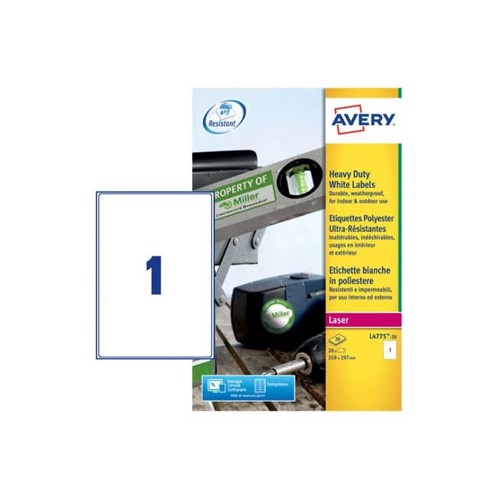 Etiquetas Resistentes 210x297mm Avery 20 Folhas A4 - 20 unidades