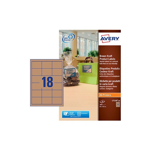 Etiquetas Kraft 62x42mm Avery 20 Folhas Castanho 360 unidades