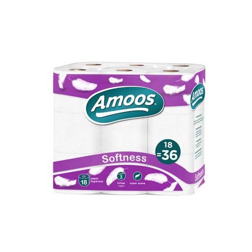 Papel Higiénico Doméstico 3Fls 30mts Amoos Softness 18 Rolos