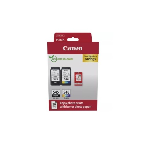 Pack Tinteiros Canon 545/ 546 Preto/ Cor+Papel GP501 (8287B008)